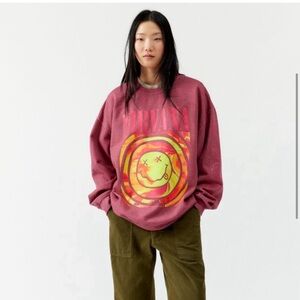 NWOT Nirvana oversized Graphic Sweatshirt in maroon and Yellow